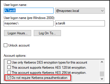 Pre-Authentication Disabled - Check Mark