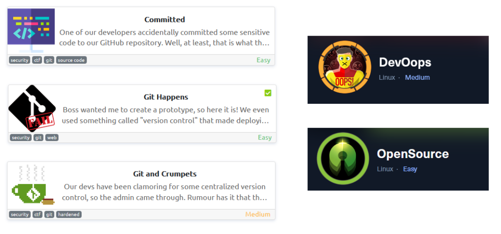 Git log challenges tryhackme and hackthebox