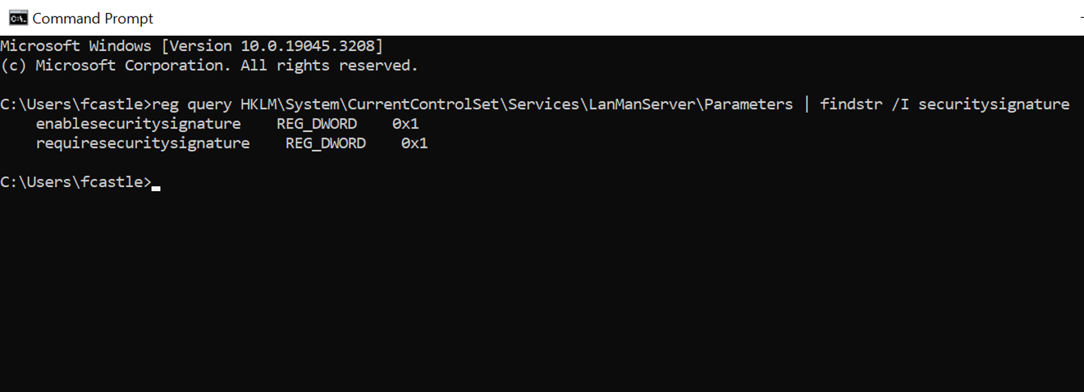 command prompt returning 0x1 showing smb has been mitigated