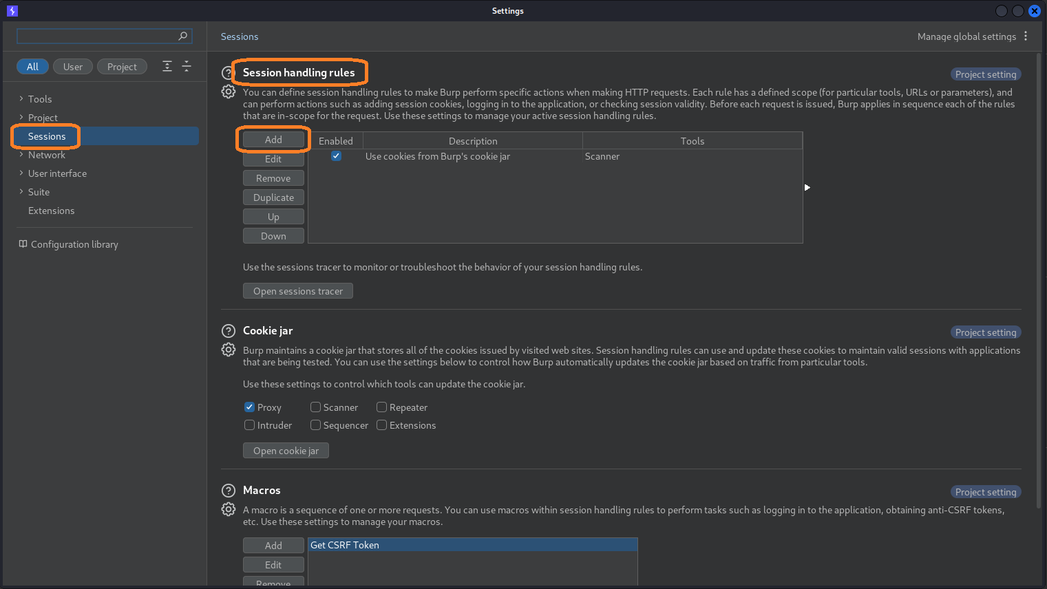 Adding session handling rules for BURP Suite Macro