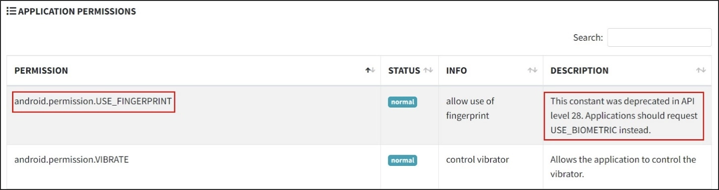 a picture shows the application is using an outdated version of the Android Biometrics API