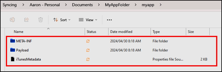 The extracted zip file contains interesting application source code in the Meta-INF and Payload folders