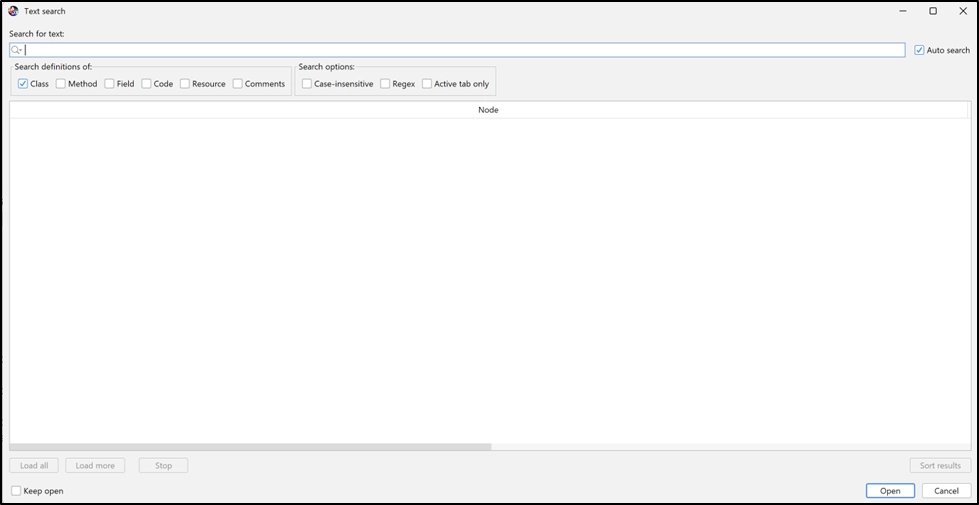 A dialog screen is open with a search bar