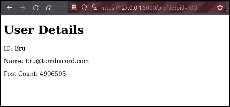 User details for Eru’s activity