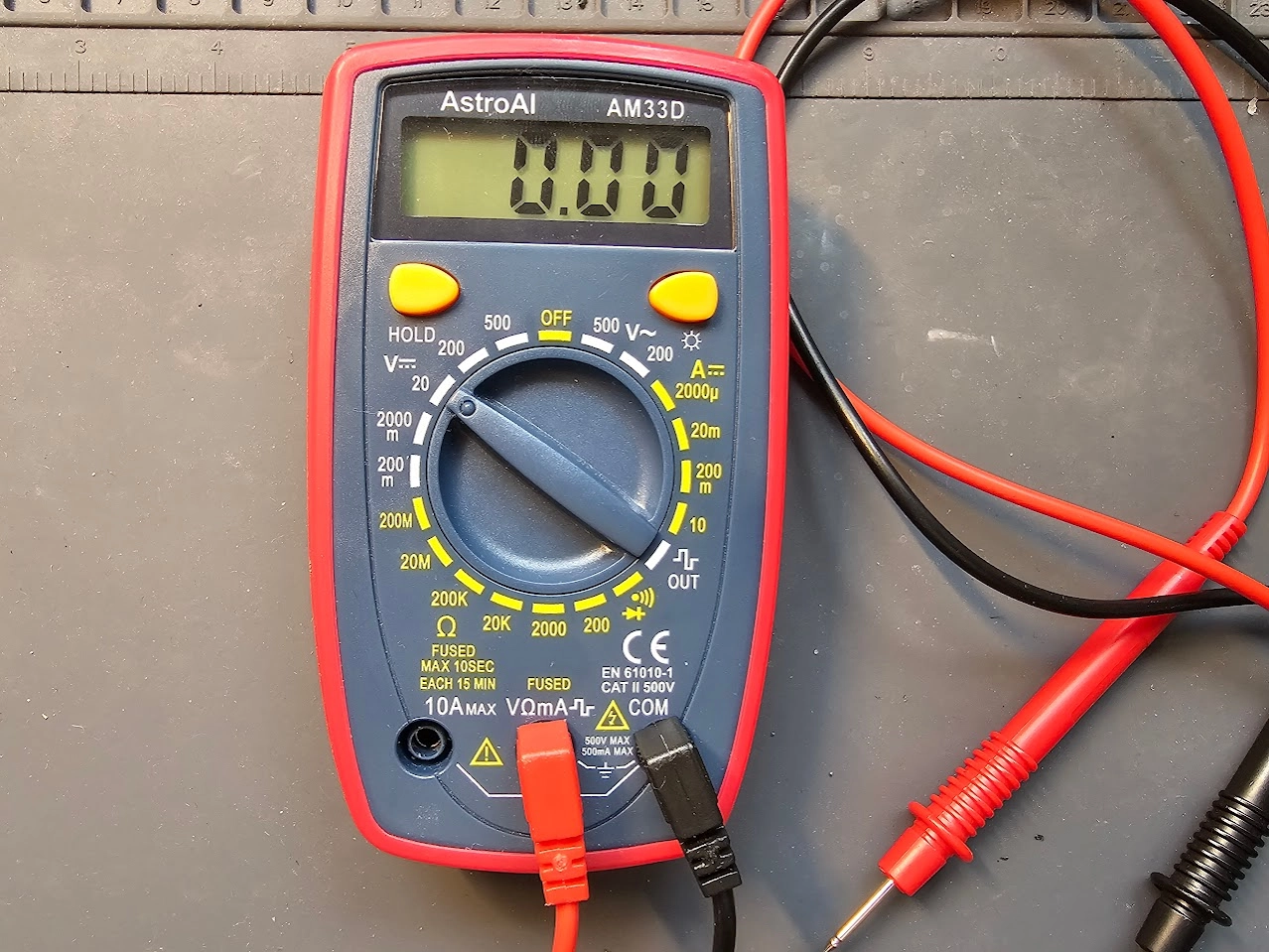 multimeter set to 20 vdc