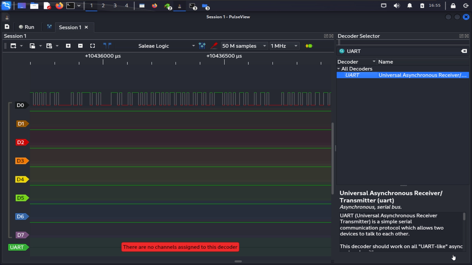 adding a UART decoder to the pulseview capture