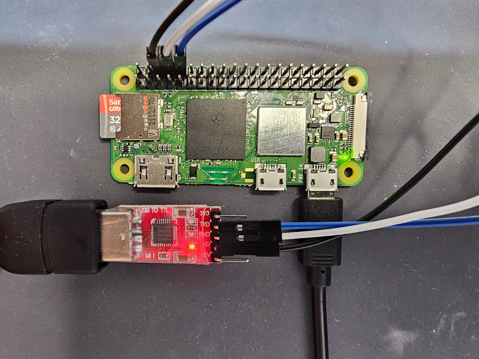 raspberry pi connected to usb-uart adapter