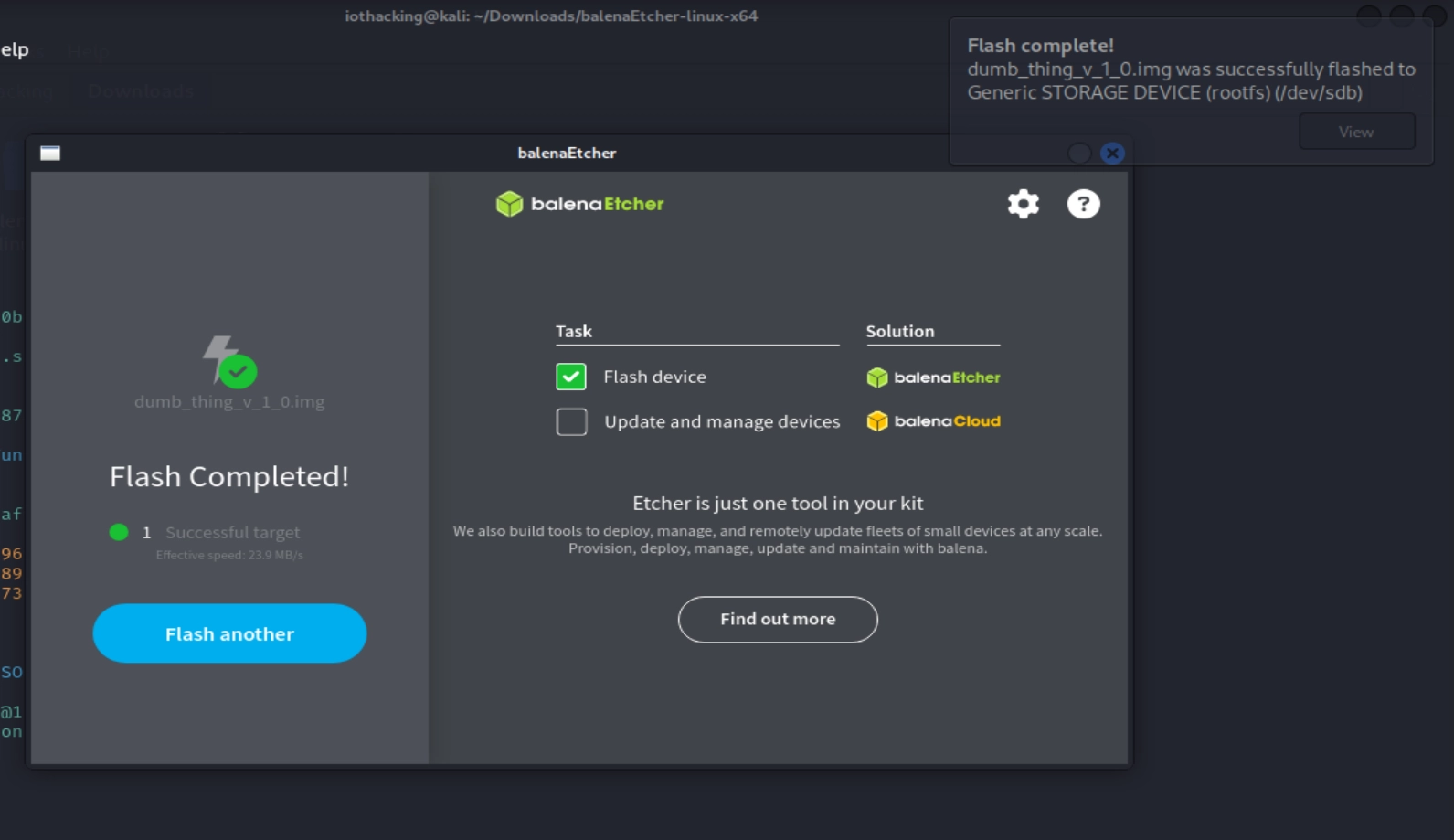 success message dialog in balena etcher