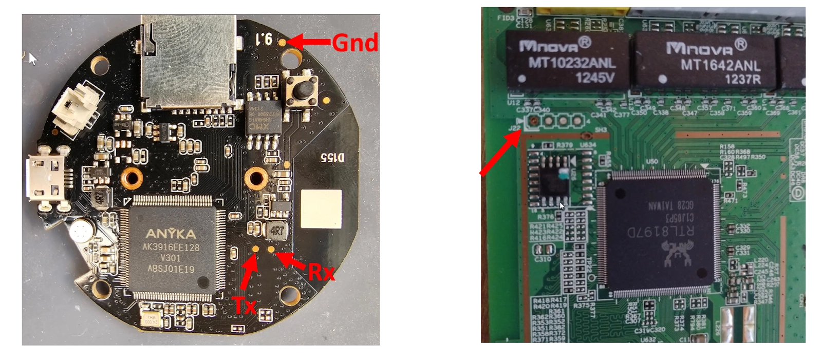 two examples of surface mounted test pads