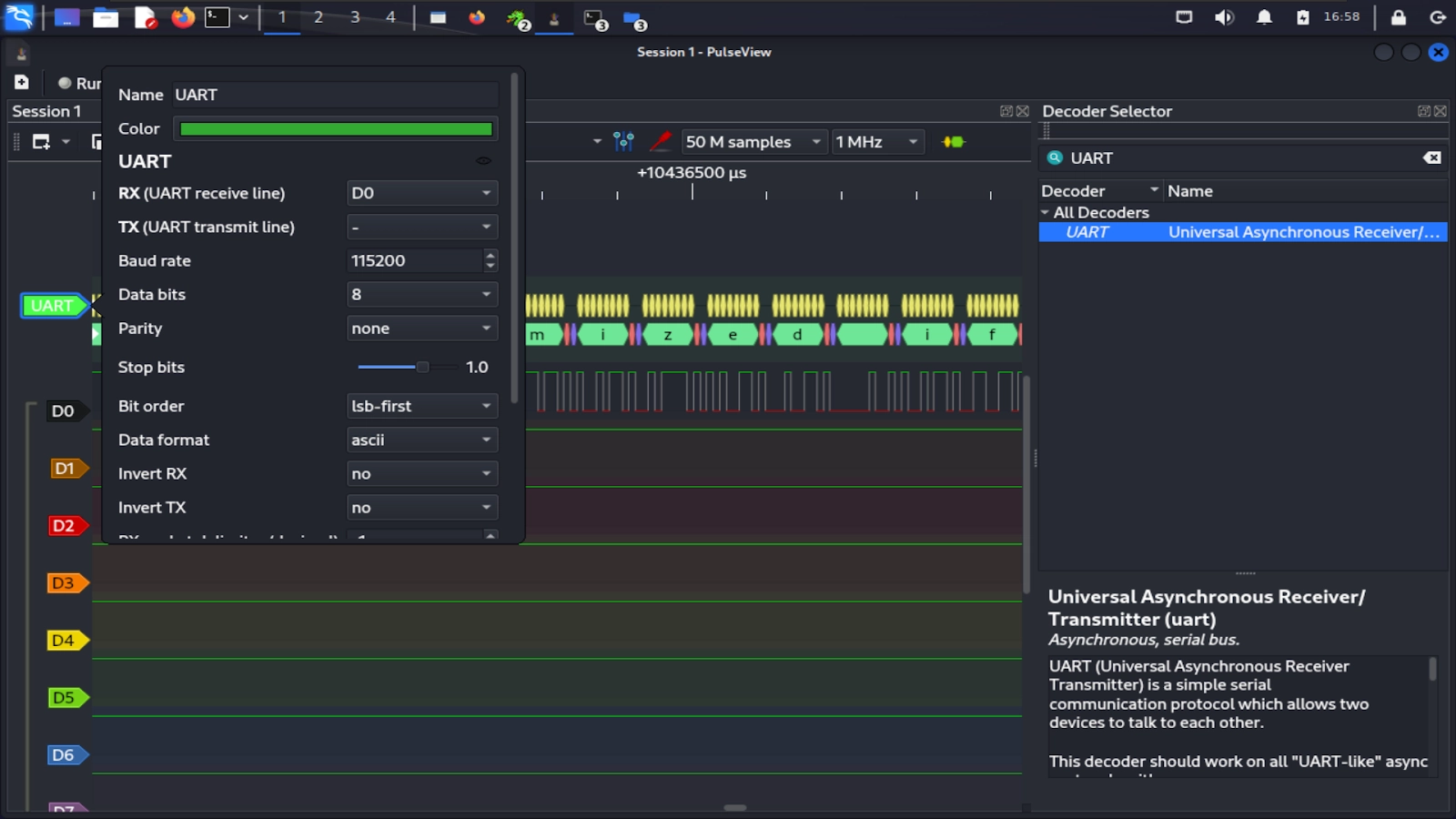 pulseview showing additional UART properties