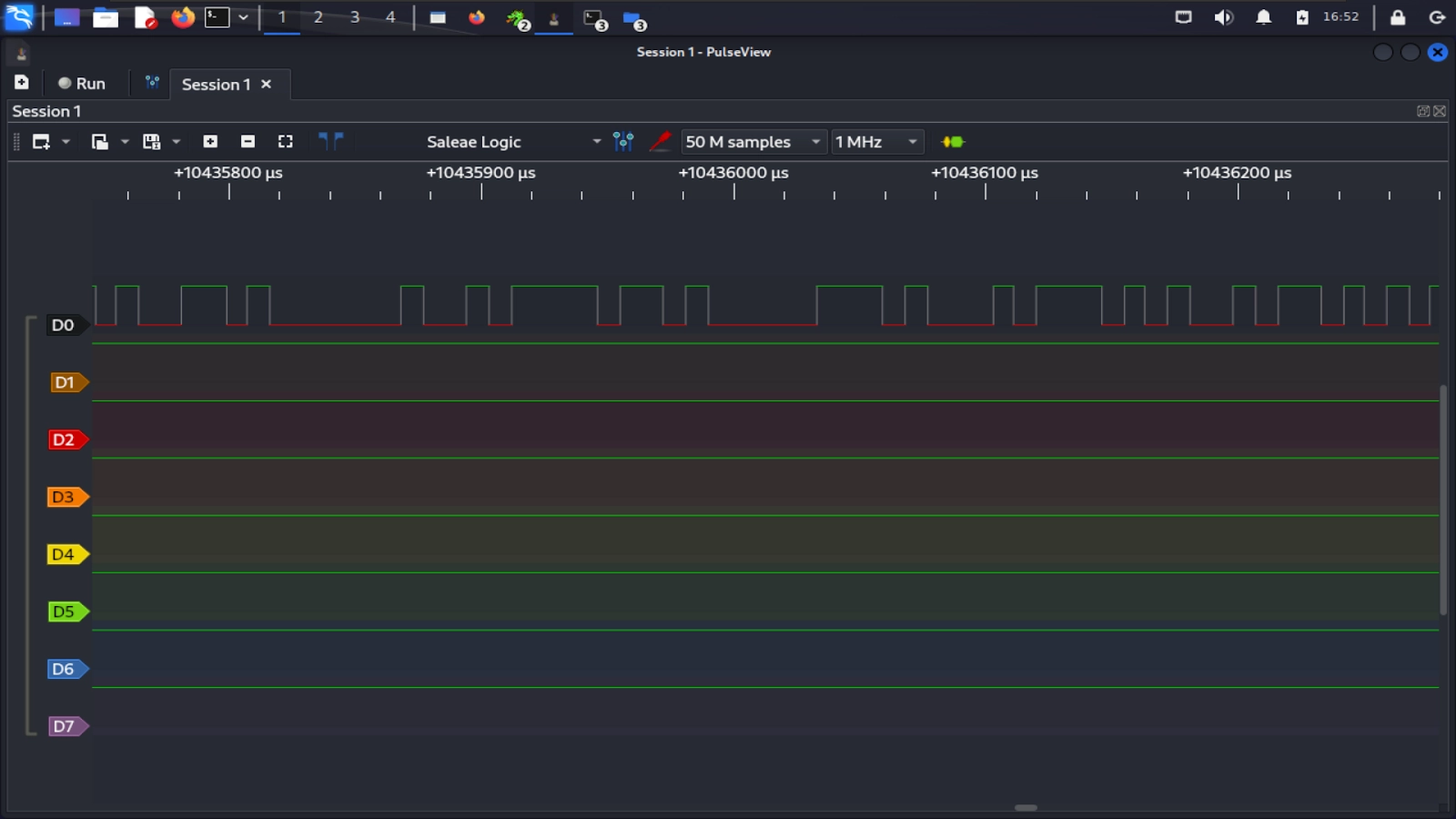zoomed in pulseview capture to see the bits as a square wave