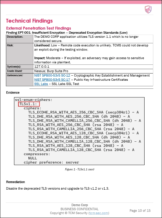example of a technical finding in a TCM Security penetration testing report