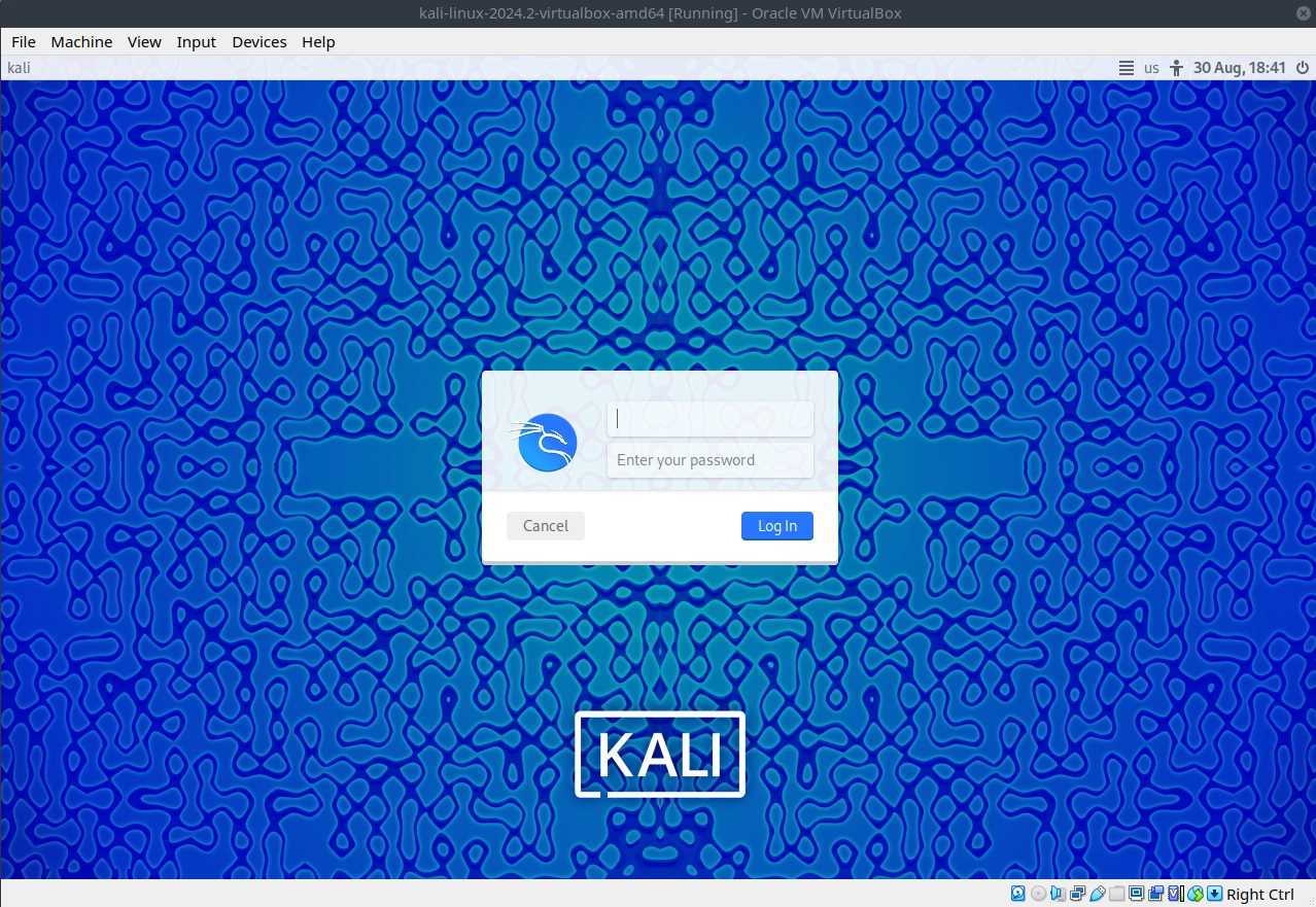 kali login screen