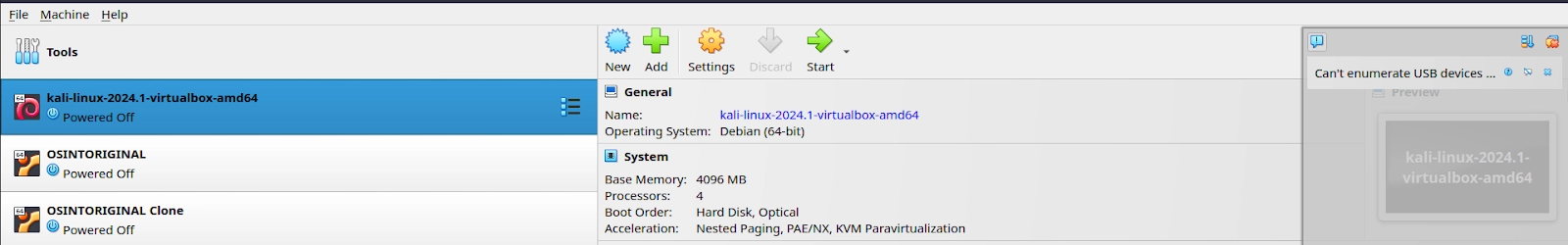 kali linux in virtual box