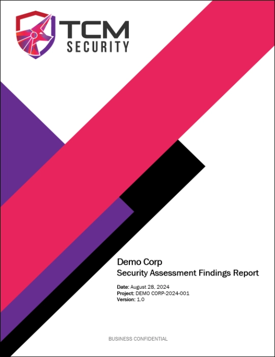 example title page of a pentesting report at TCM Security