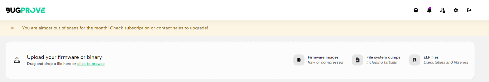 upload firmware screen in bugprove