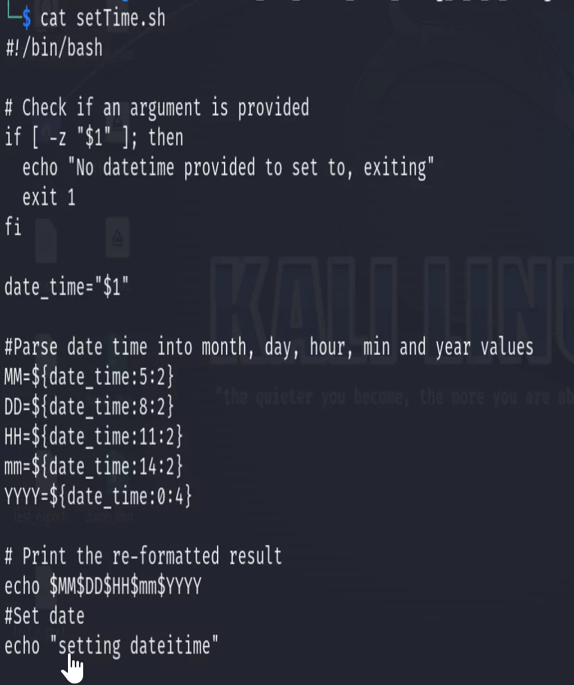 set time script output