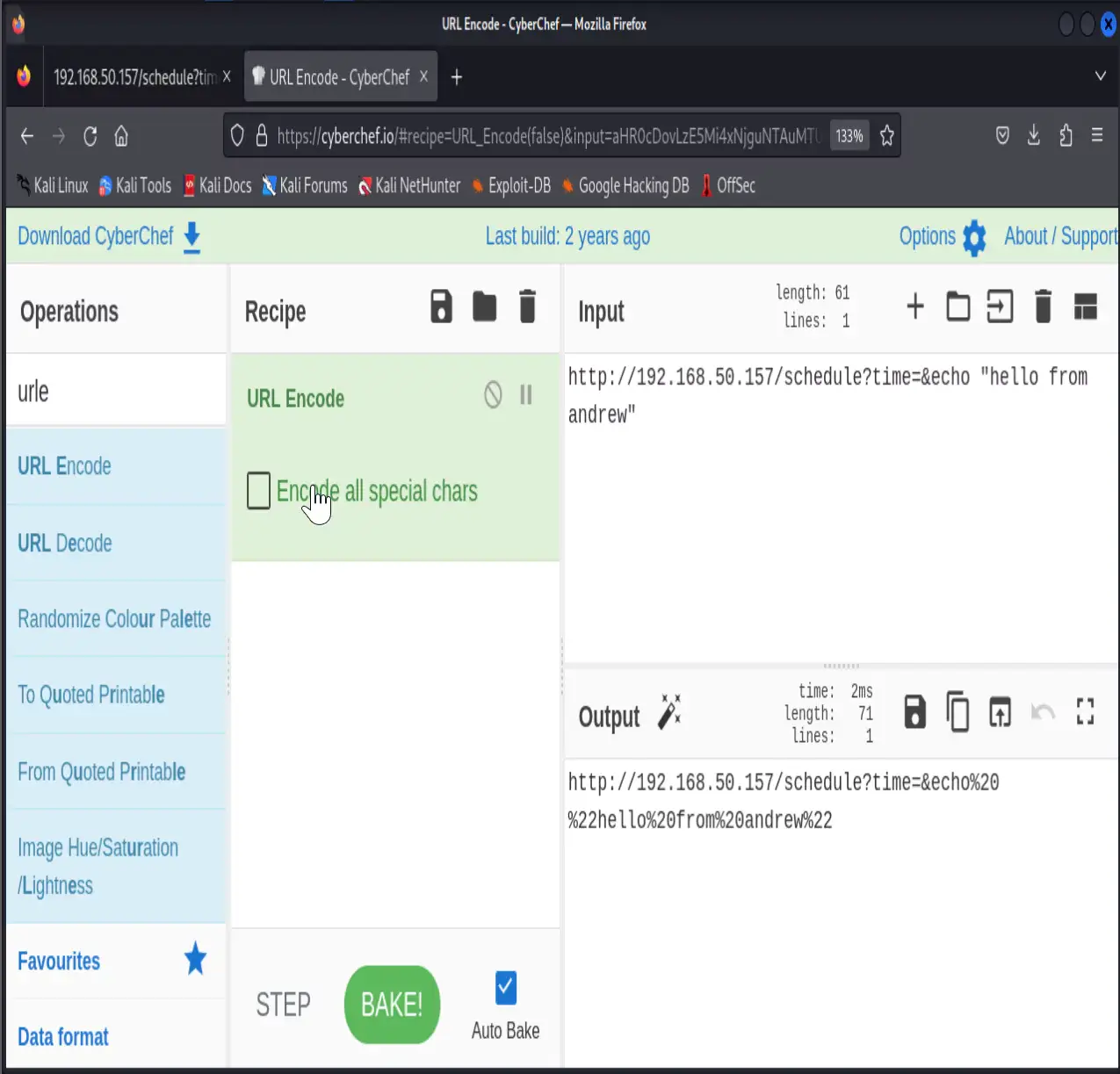 URL encoding using cyberchef