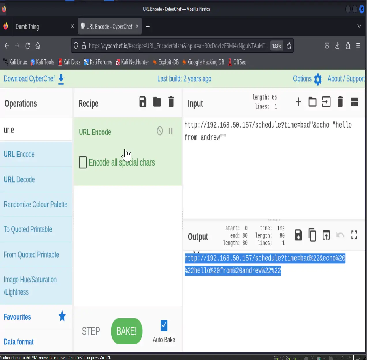 crafting an injection in cyberchef