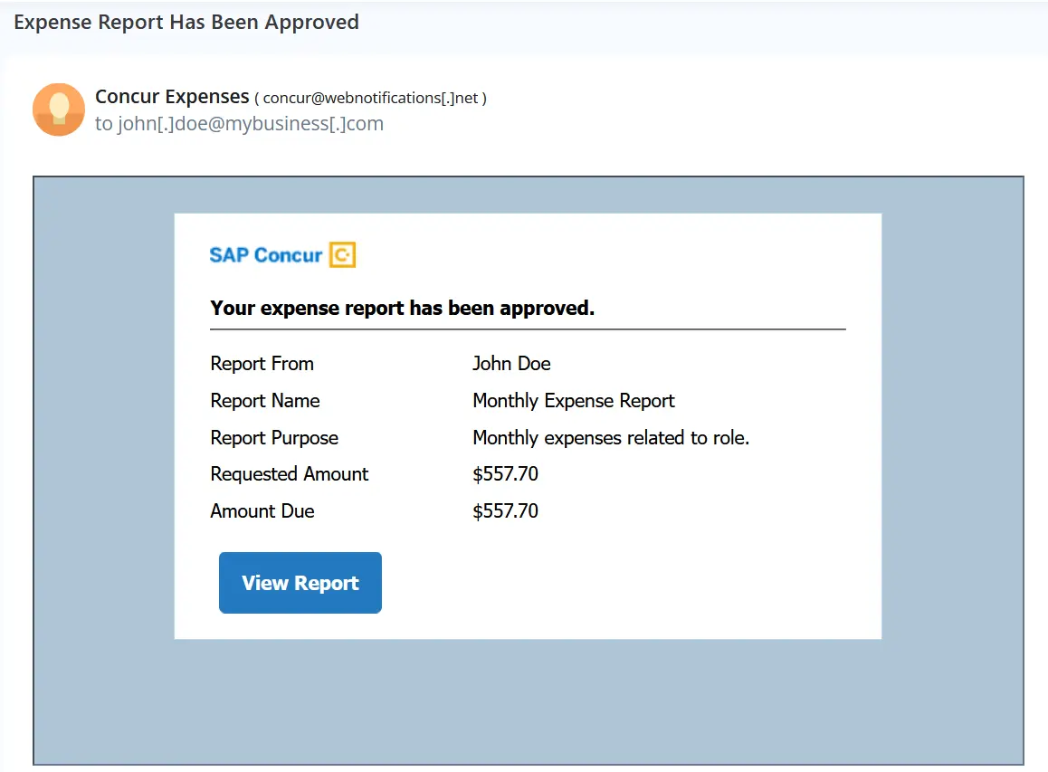 Example of a simulated phishing email
