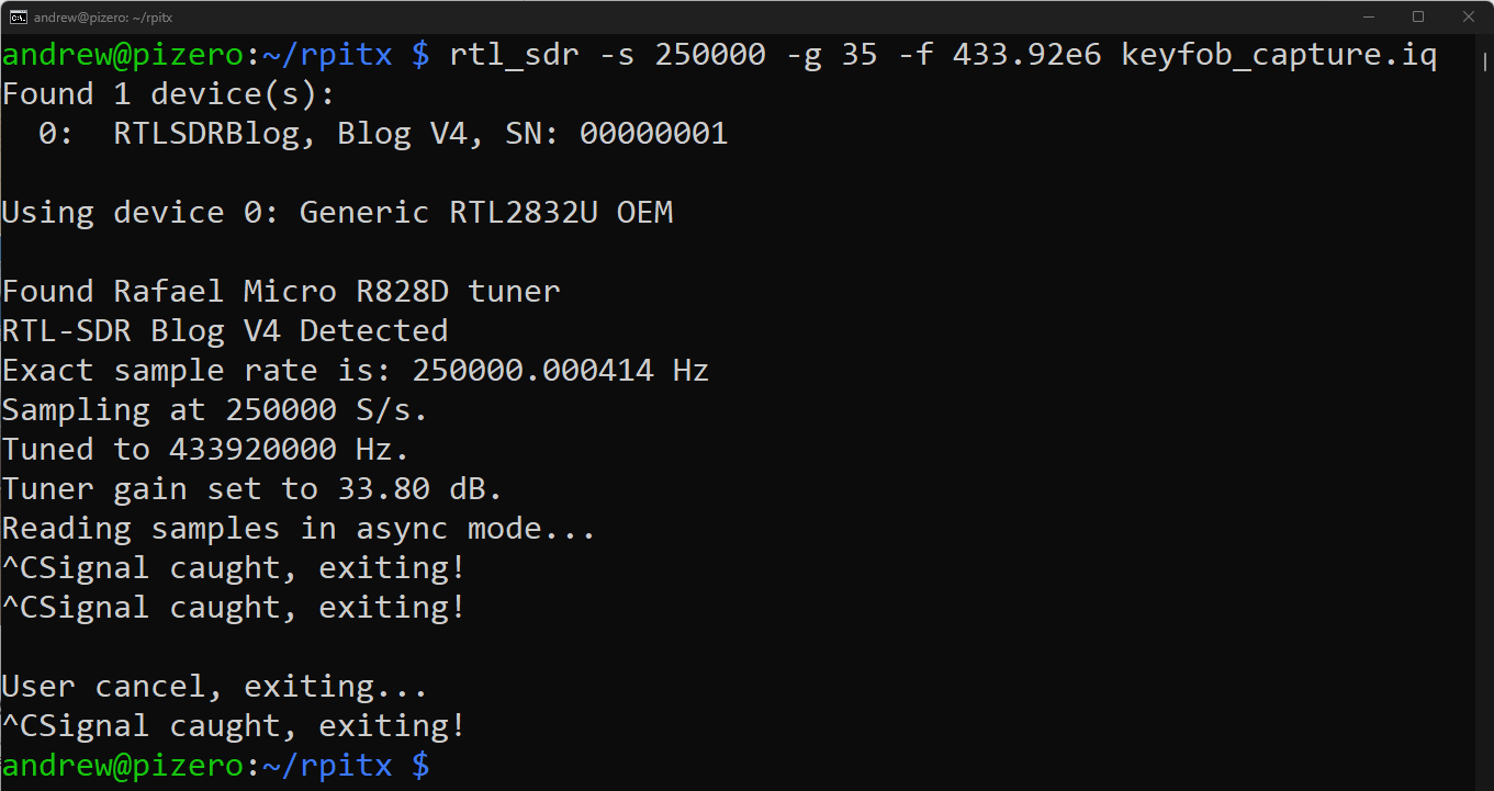 captured transmission using rtl sdr