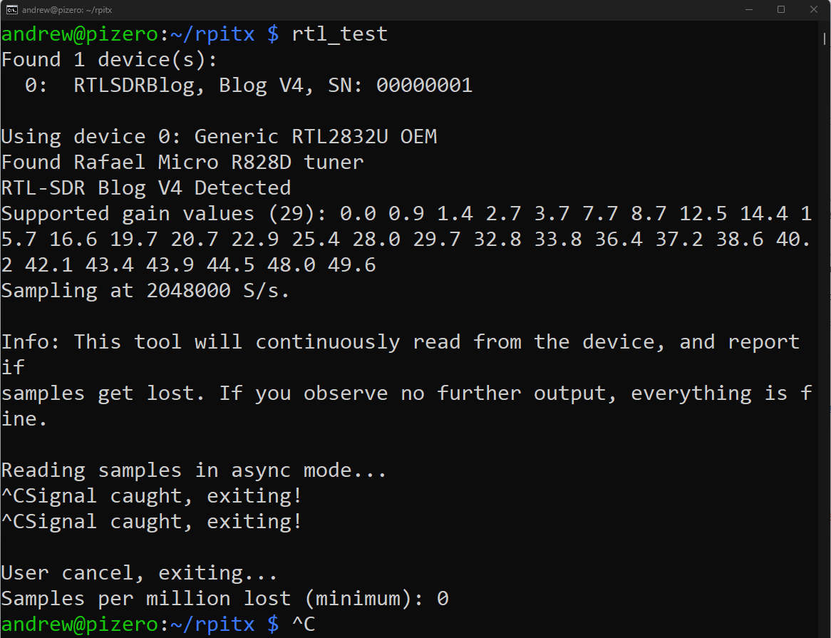 run rtl_test to check the sdr