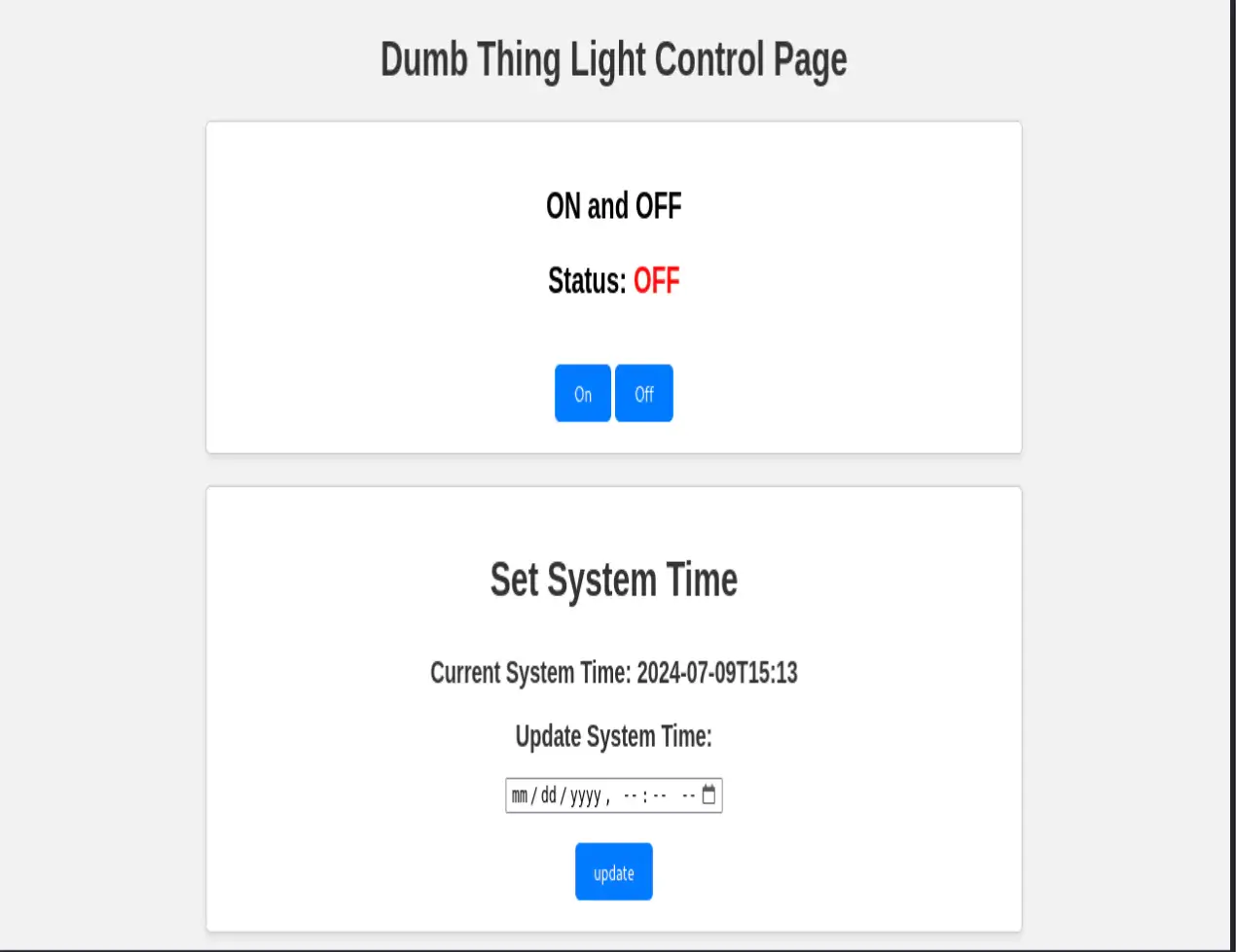 web portal light control UI