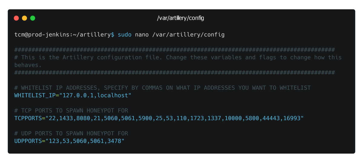 View Artillery configuration