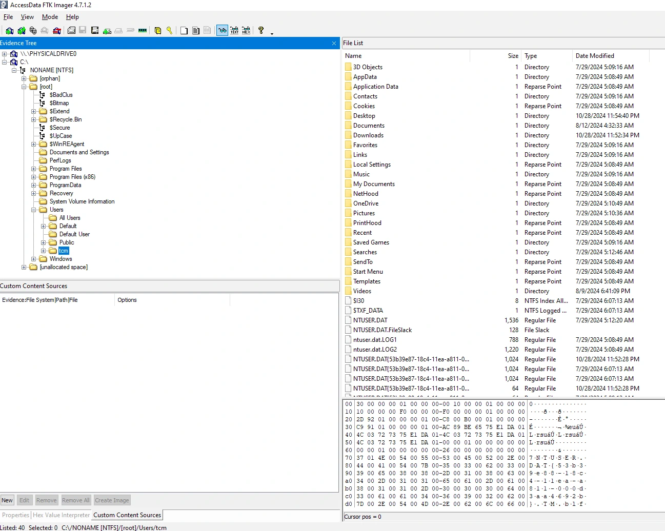 FTK Imager display of a system disk image