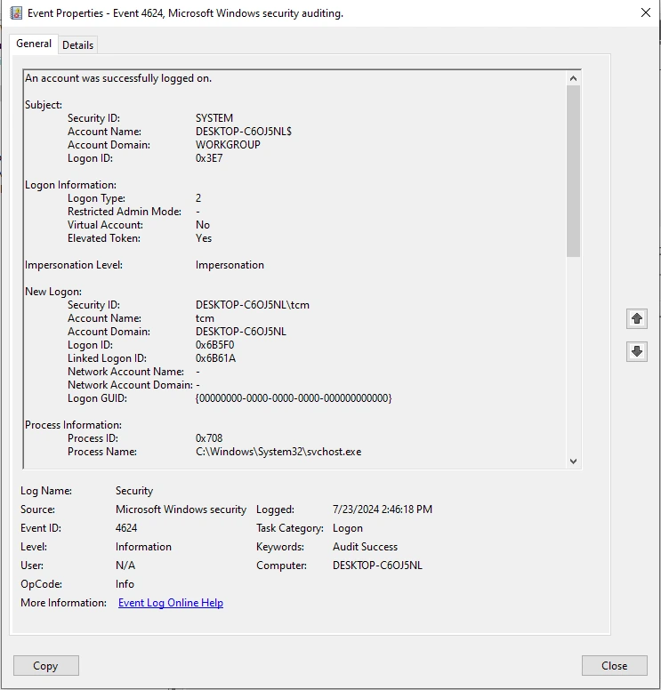 Windows Event Log 4 624 Example
