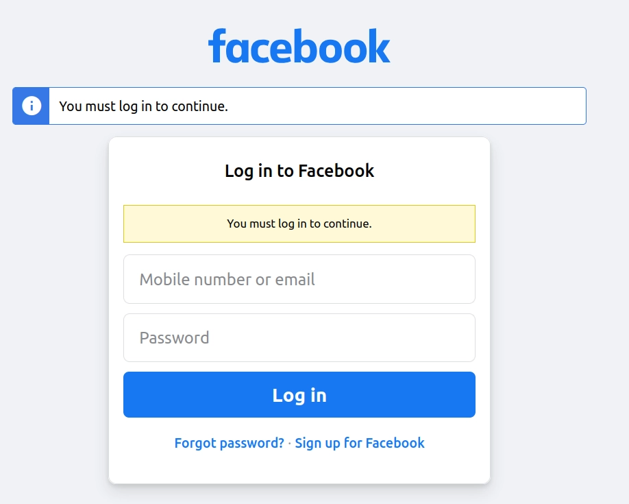 Spoofed Facebook login page