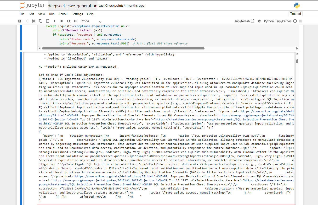 Using Jupyter to generate CWE report text