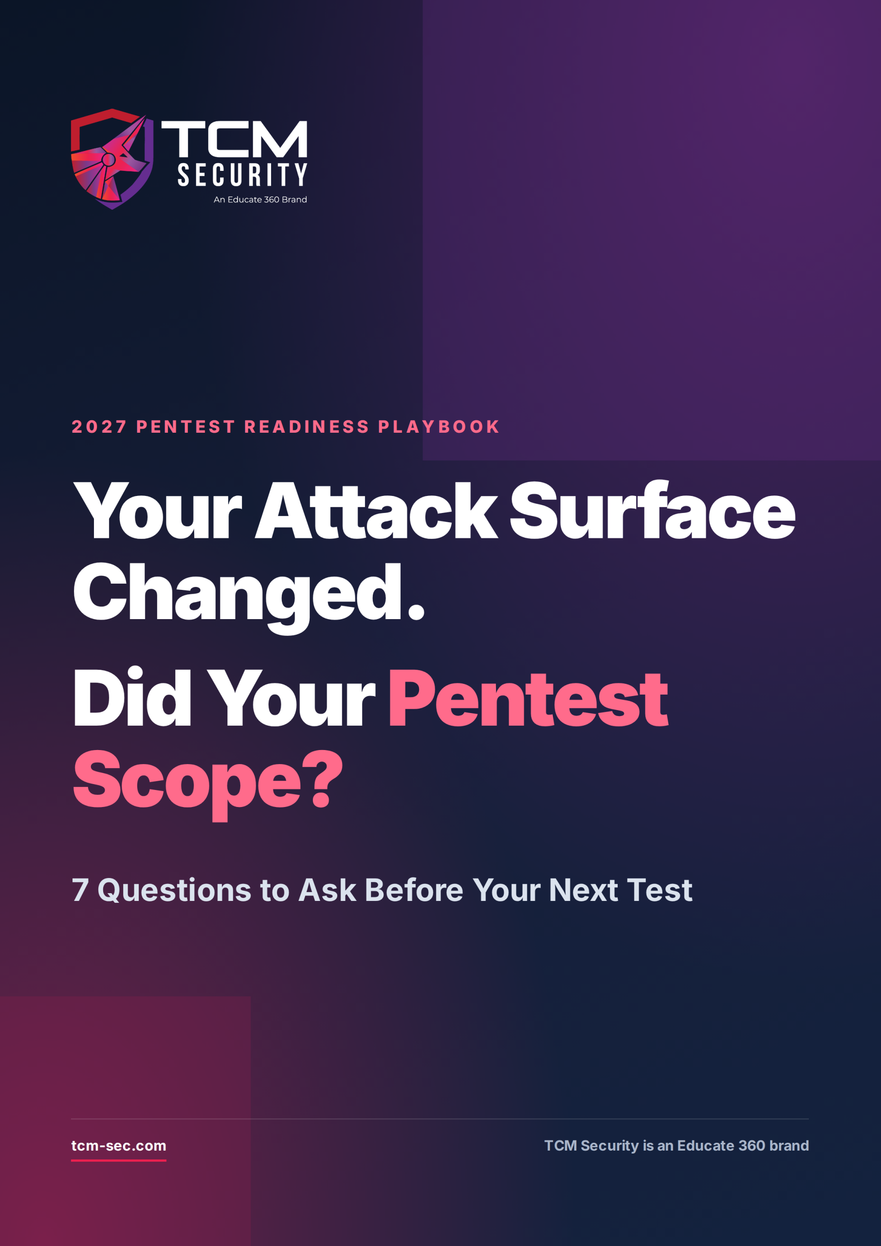 2027 Pentest Readiness Playbook cover: Your Attack Surface Changed. Did Your Pentest Scope? 7 Questions to Ask Before Your Next Test